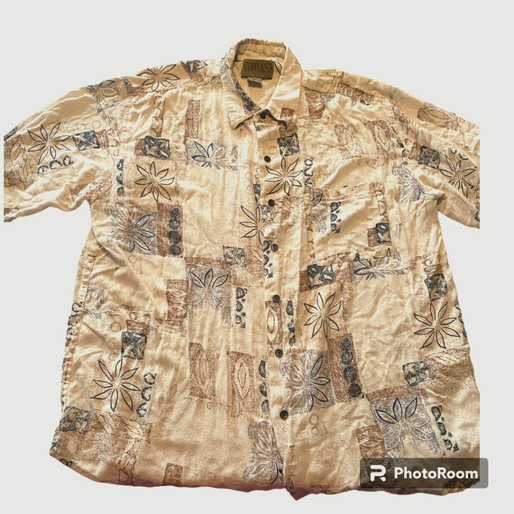 Utopia Vintage Men's 100% Silk Short Sleeve Hawaiian Button Down Shirt Xl